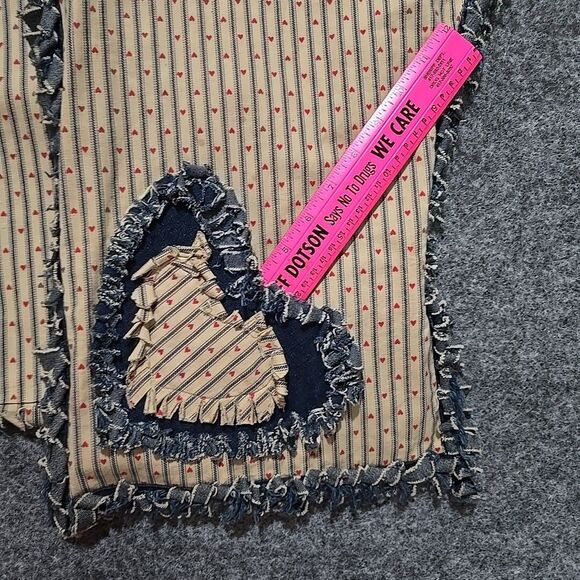 VTG Handmade Denim Hippie Shirt Vest Open Festival Hearts Fringe Psychedelic 60s - Picture 8 of 14